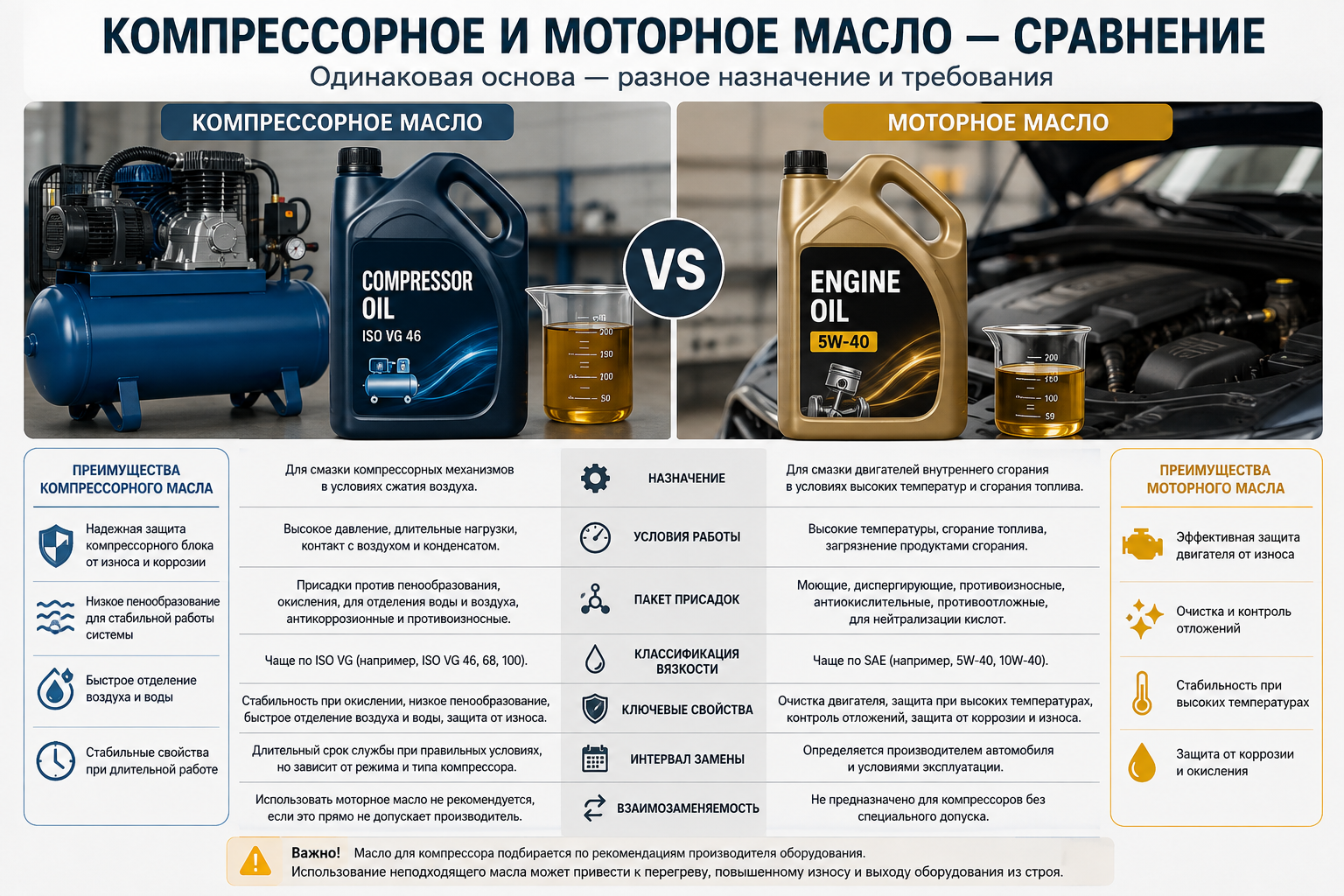 Компрессорное и моторное масло — сравнение