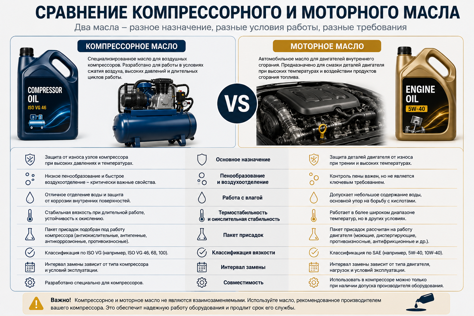 Сравнение компрессорного и моторного масла